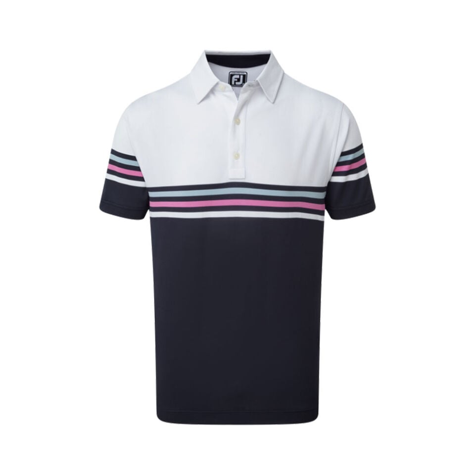 FootJoy Stretch Pique Color Blocked Polo Neck Wht/Nvy Golf T-Shirt 90365
