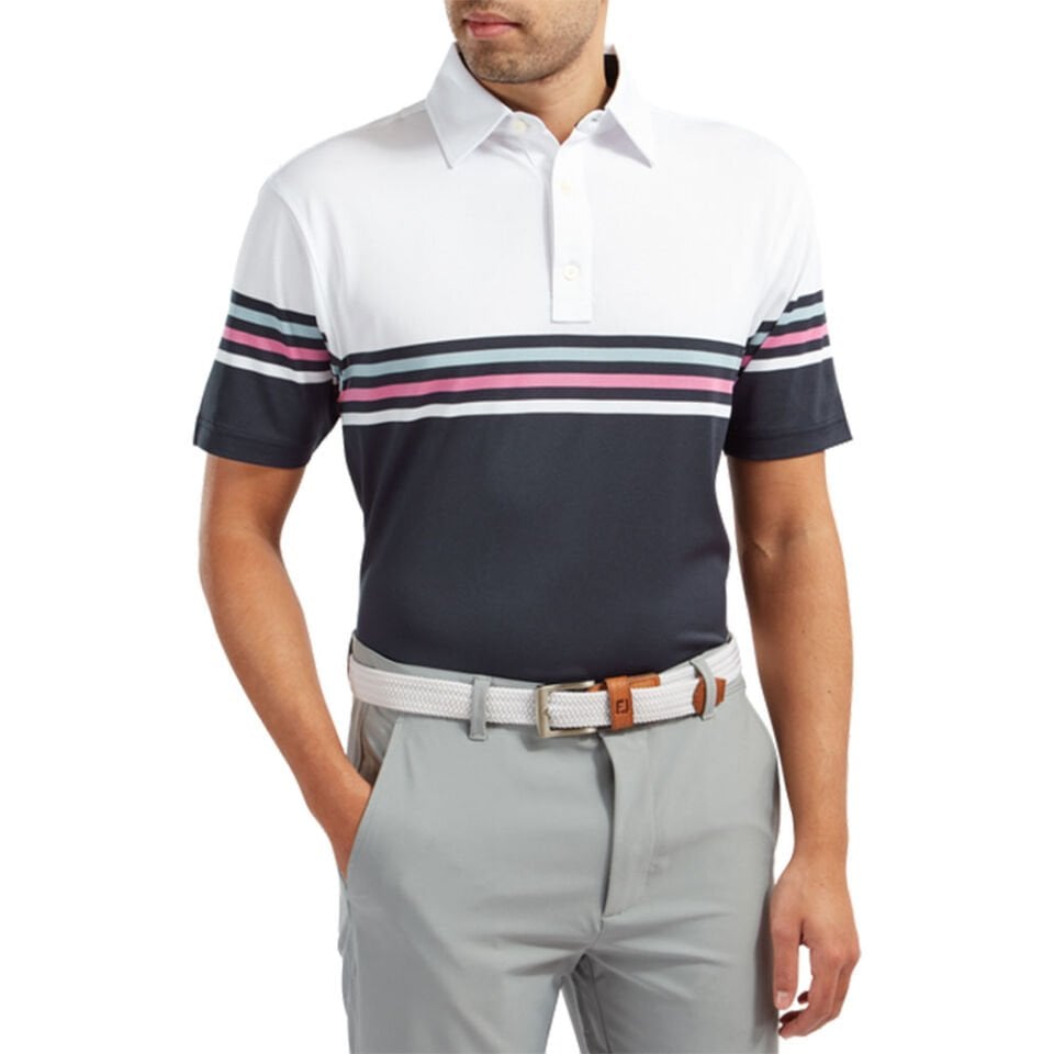 FootJoy Stretch Pique Renk Bloklu Polo Yaka Wht/Nvy Golf T-Shirt 90365 XL XLarge