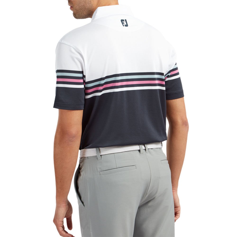FootJoy Stretch Pique Renk Bloklu Polo Yaka Wht/Nvy Golf T-Shirt 90365