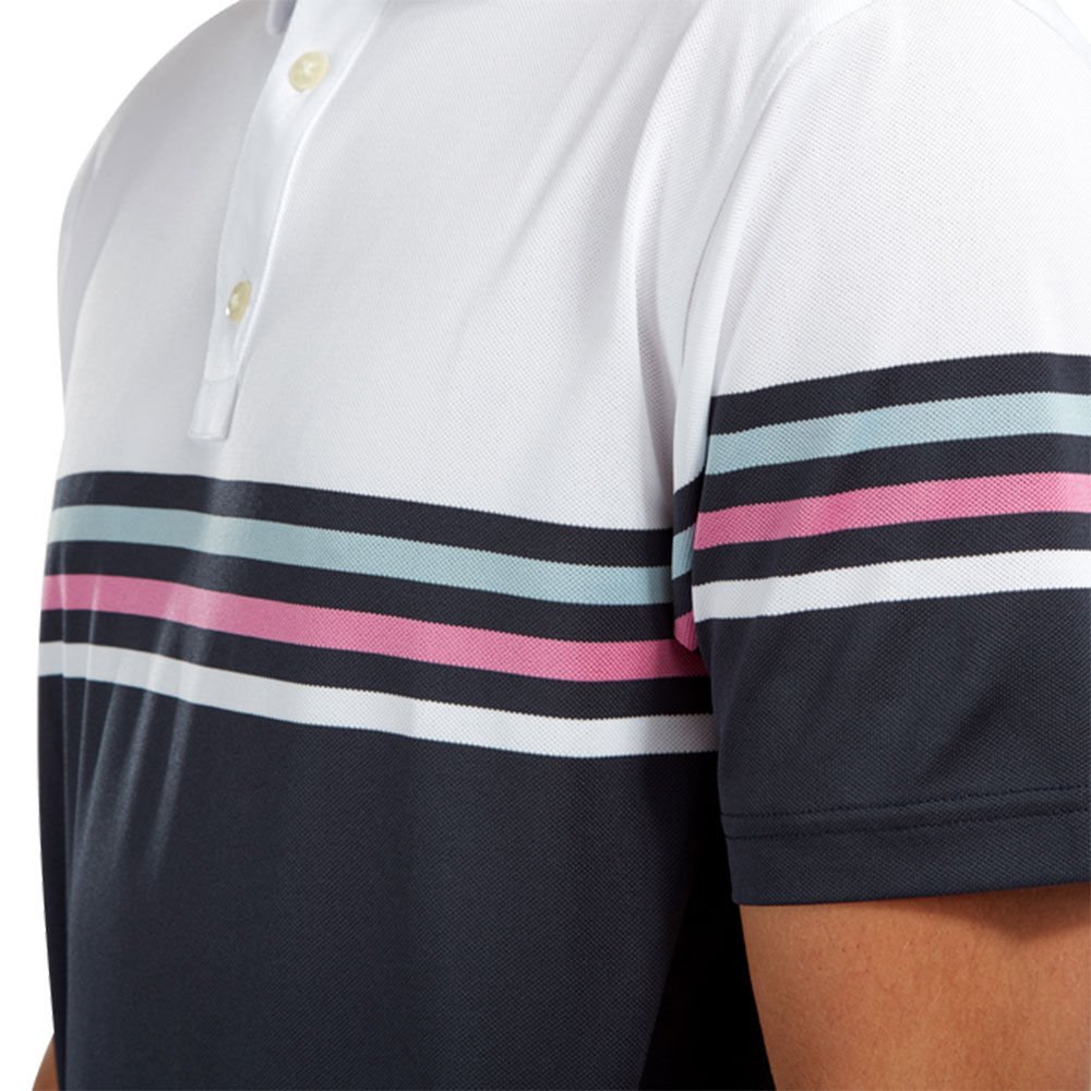 FootJoy Stretch Pique Renk Bloklu Polo Yaka Wht/Nvy Golf T-Shirt 90365