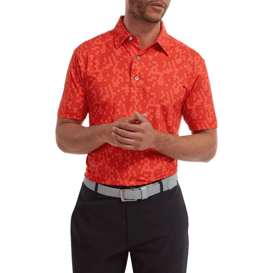 FootJoy Dijital Kamuflaj Baskılı Lisle Golf Polo T-Shirt Kırmızı 88439 M Medium
