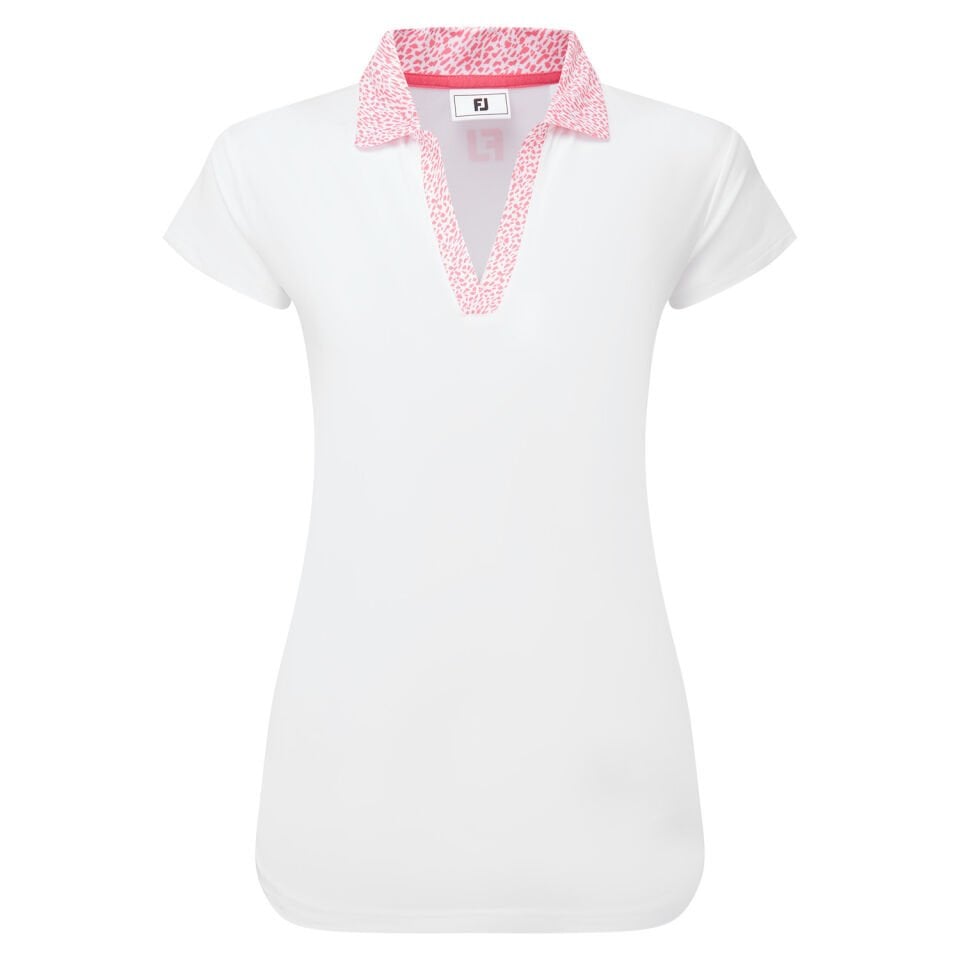 FootJoy Cap Sleeve Print Trim Lisle Kadın Golf T-shirt 34162 Beyaz