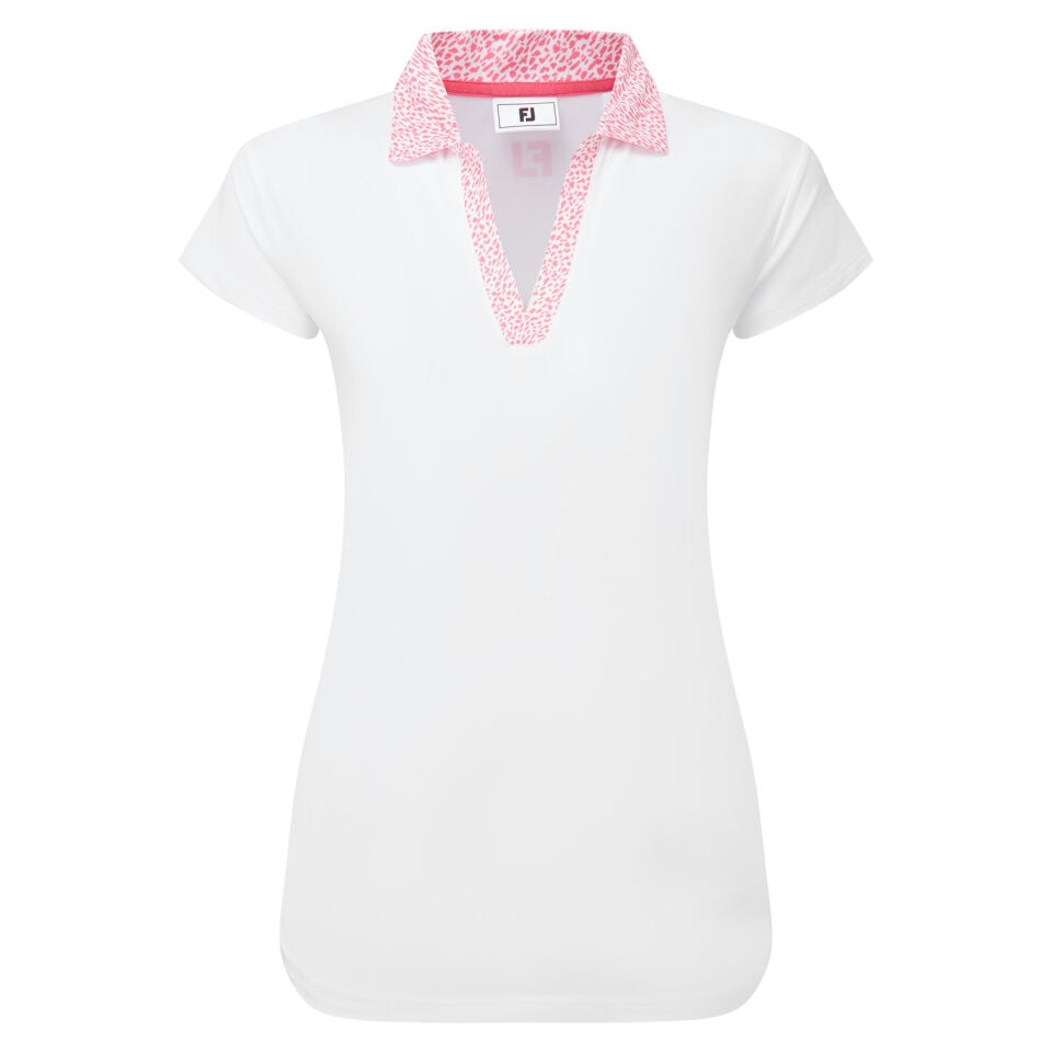 FootJoy Cap Sleeve Print Trim Lisle Kadın Golf T-shirt 34162 Beyaz