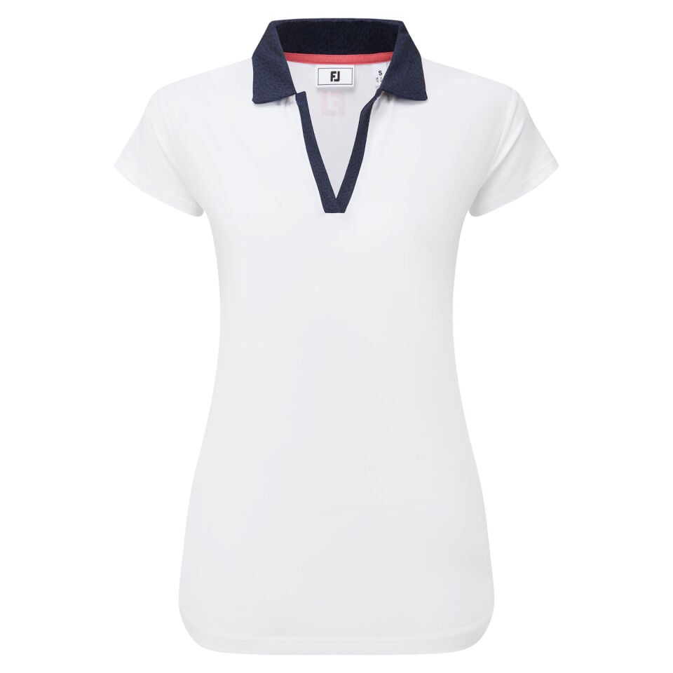 FootJoy Cap Sleeve Print Trim Lisle Kadın Golf T-Shirt 34163 Beyaz