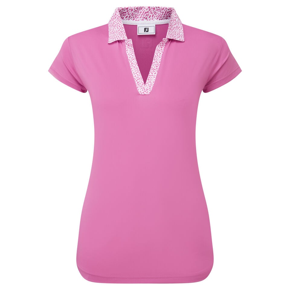 FootJoy Cap Sleeve Print Trim Lisle Kadın Golf T-Shirt 34164 Berry
