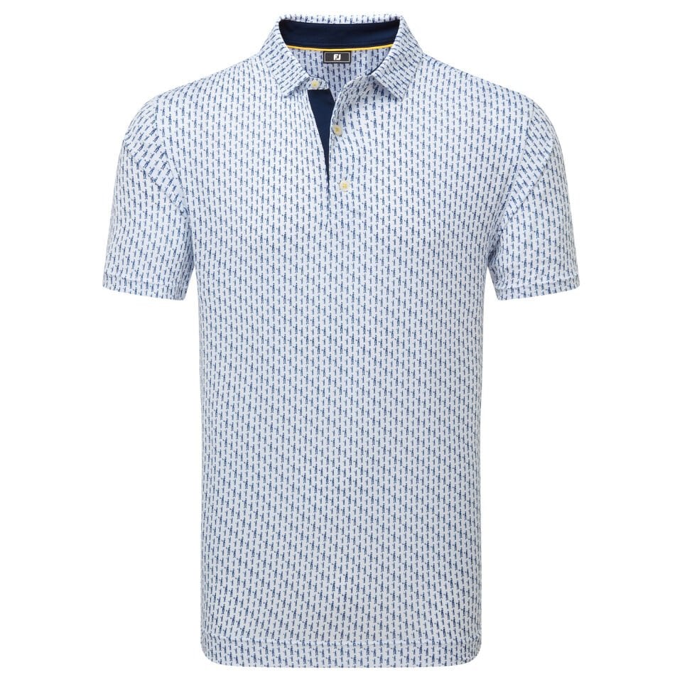 FootJoy Figure Print Lisle Erkek Golf T-Shirt 34052 WHT/NVY