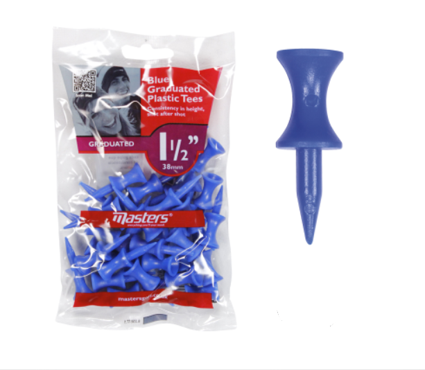 Masters Golf Dereceli Plastik Tee 1/2 38mm 30 lu Mavi